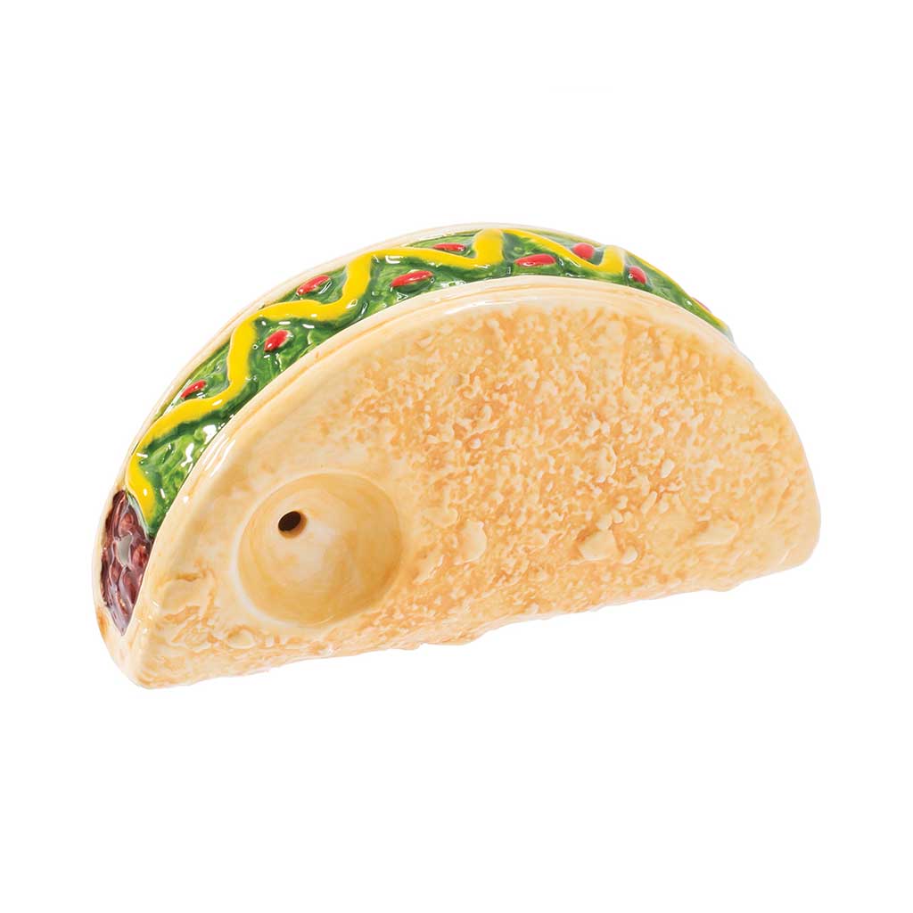 Buy taco ceramic hand pipe, side view with top bowl and carb—order from Honeybee Herb for fast, discreet shipping.