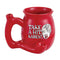 Take A Hit Karen Red Chubby Roast and Toast pipe mug with red ceramic body, bold text design, curved handle, and built-in front bowl