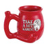 Take A Hit Karen Red Chubby Roast and Toast pipe mug with red ceramic body, bold text design, curved handle, and built-in front bowl