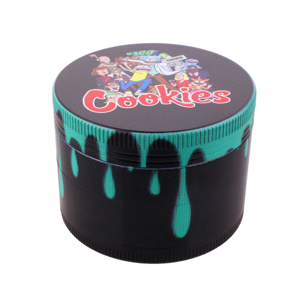 Color Drip Aluminum 4-Piece Herb Grinder in Teal design with Dripping Paint Accents