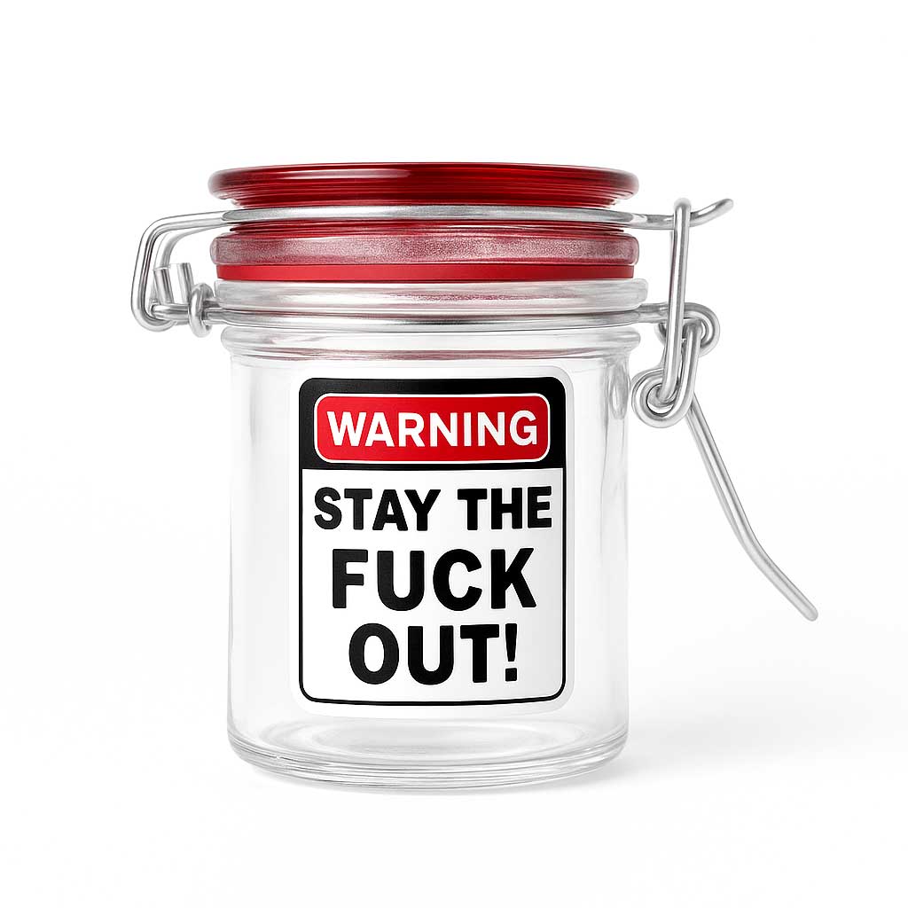 Ted Miller Innovations Airtight Stash Jar With Bold Warning - Stay The Fuck Out available at Honeybee Herb