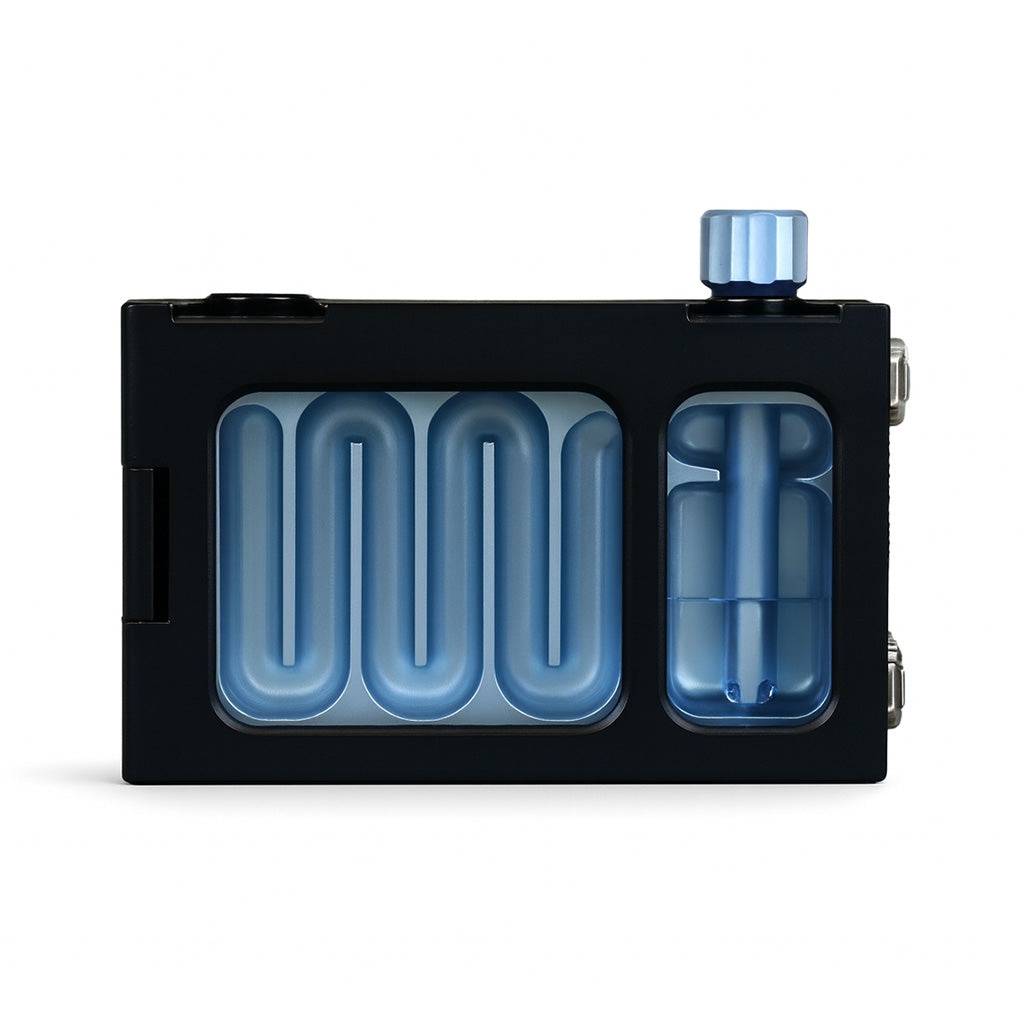 Complete The Box by Lidavel black dab rig chiller accessory set with carry pouches, adapters and mouthpiece laid out for purchase.