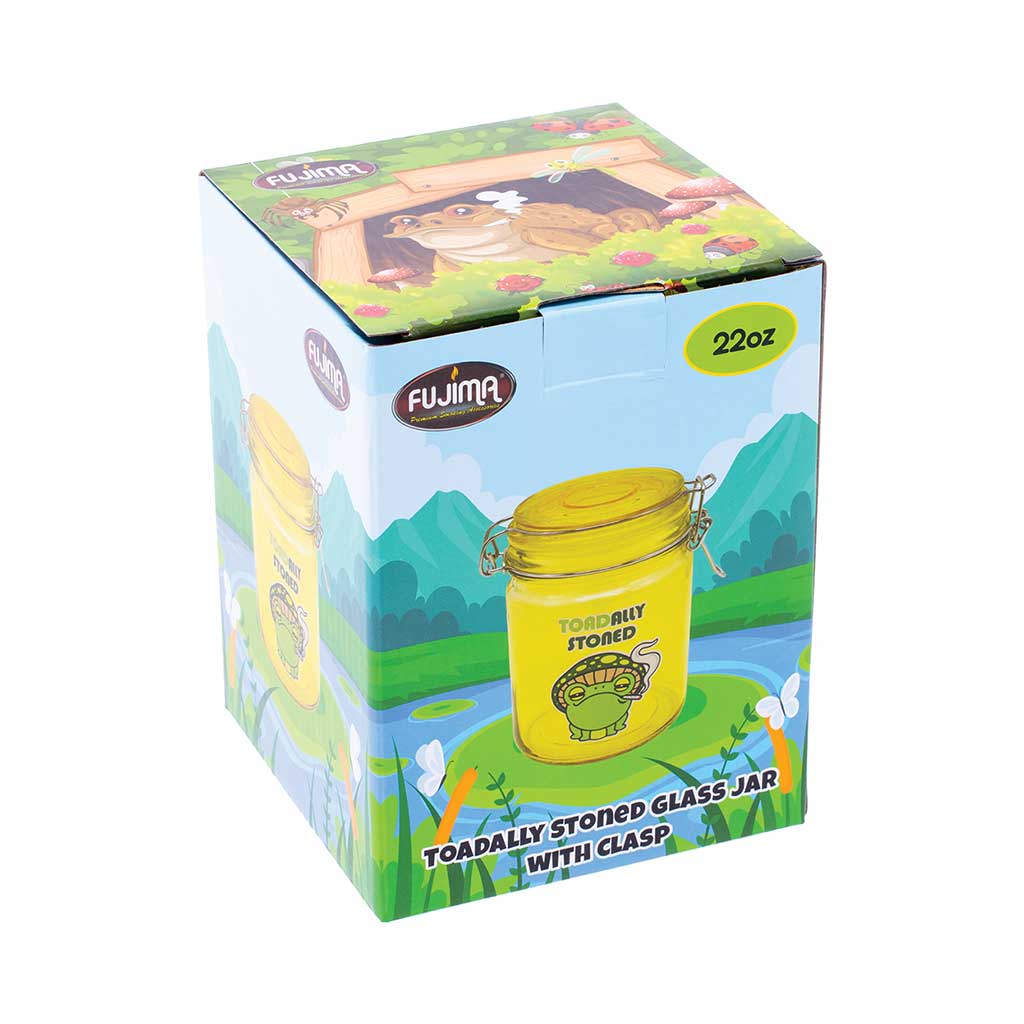 Toadally Stoned glass jar with clasp in 22oz retail packaging—add to cart for quick delivery