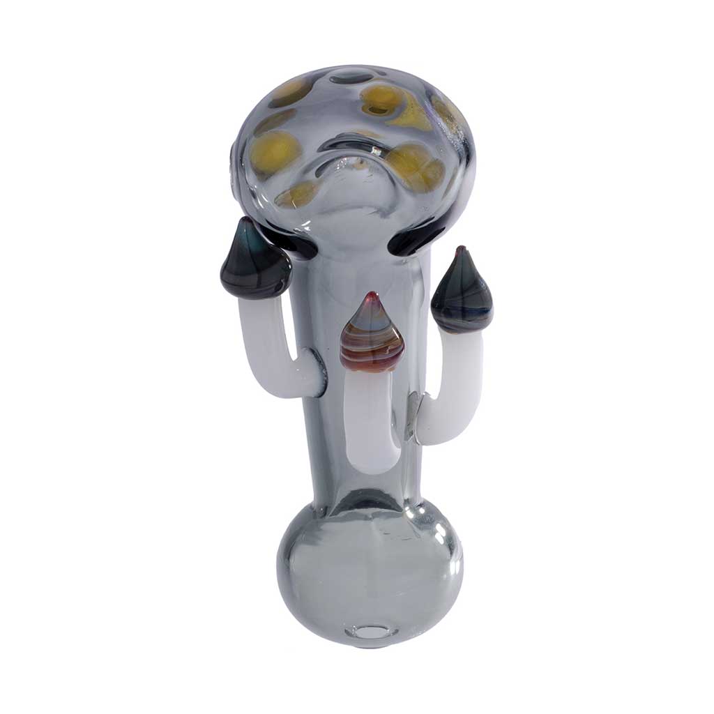 Smokey grey toadstool mushroom glass hand pipe – buy now 