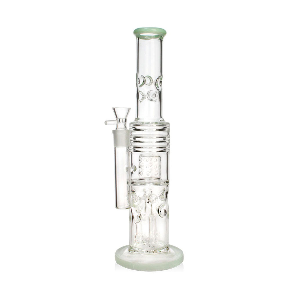 Green Triple Matrix Perc honeycomb straight tube bong—shop now at Honeybee Herb with secure checkout and quick delivery.