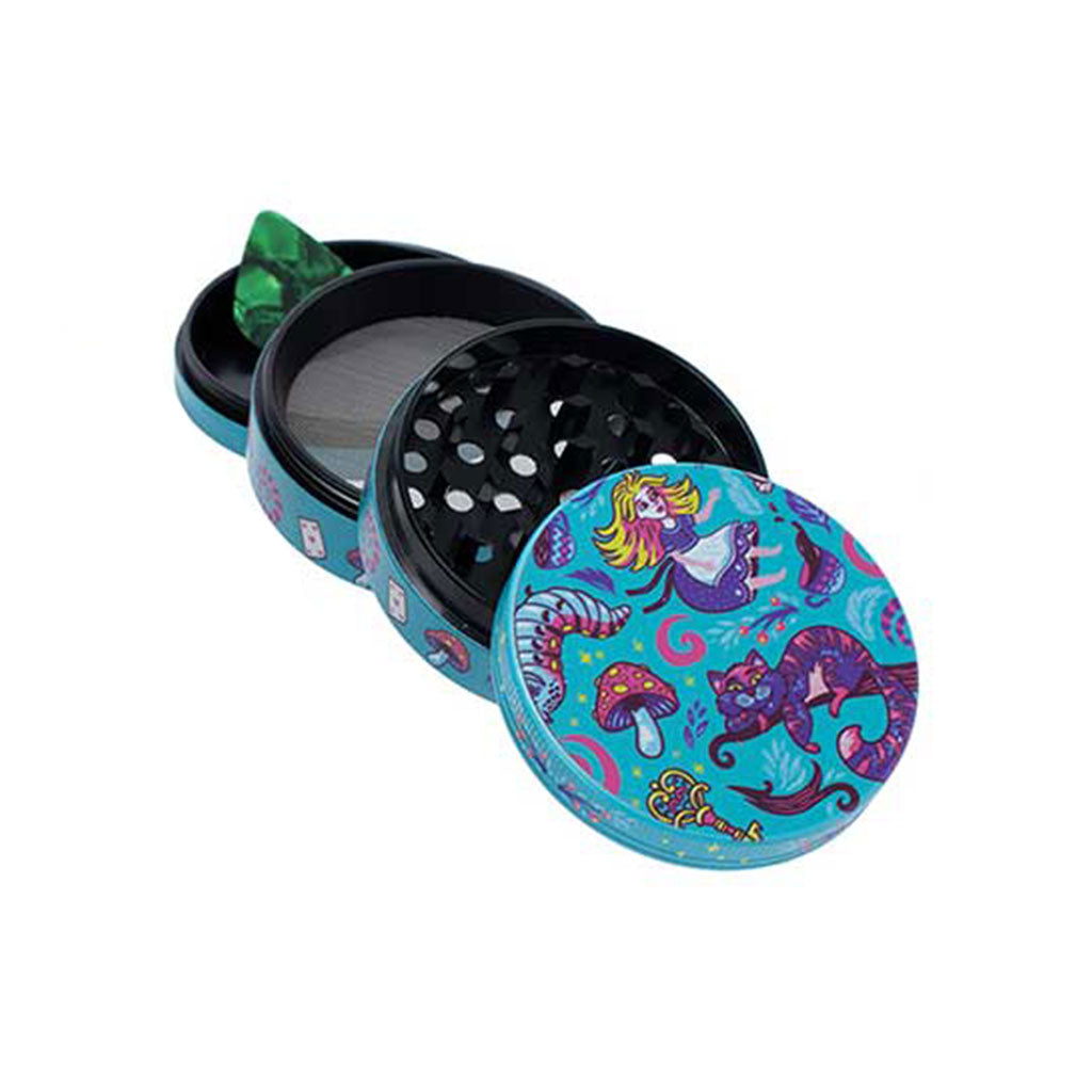 Trippy Alice 2.5-Inch Wacky Grinder With Scraper Tool 4-Parts View Available At Honeybee Herb 
