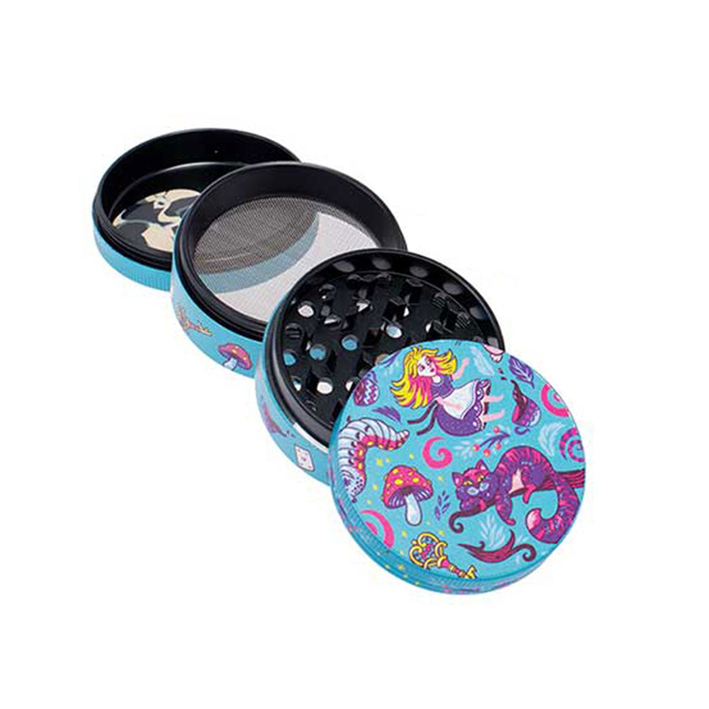 Trippy Alice 2-Inch Wacky Grinder With Scraper Tool 4-Parts View Available At Honeybee Herb 