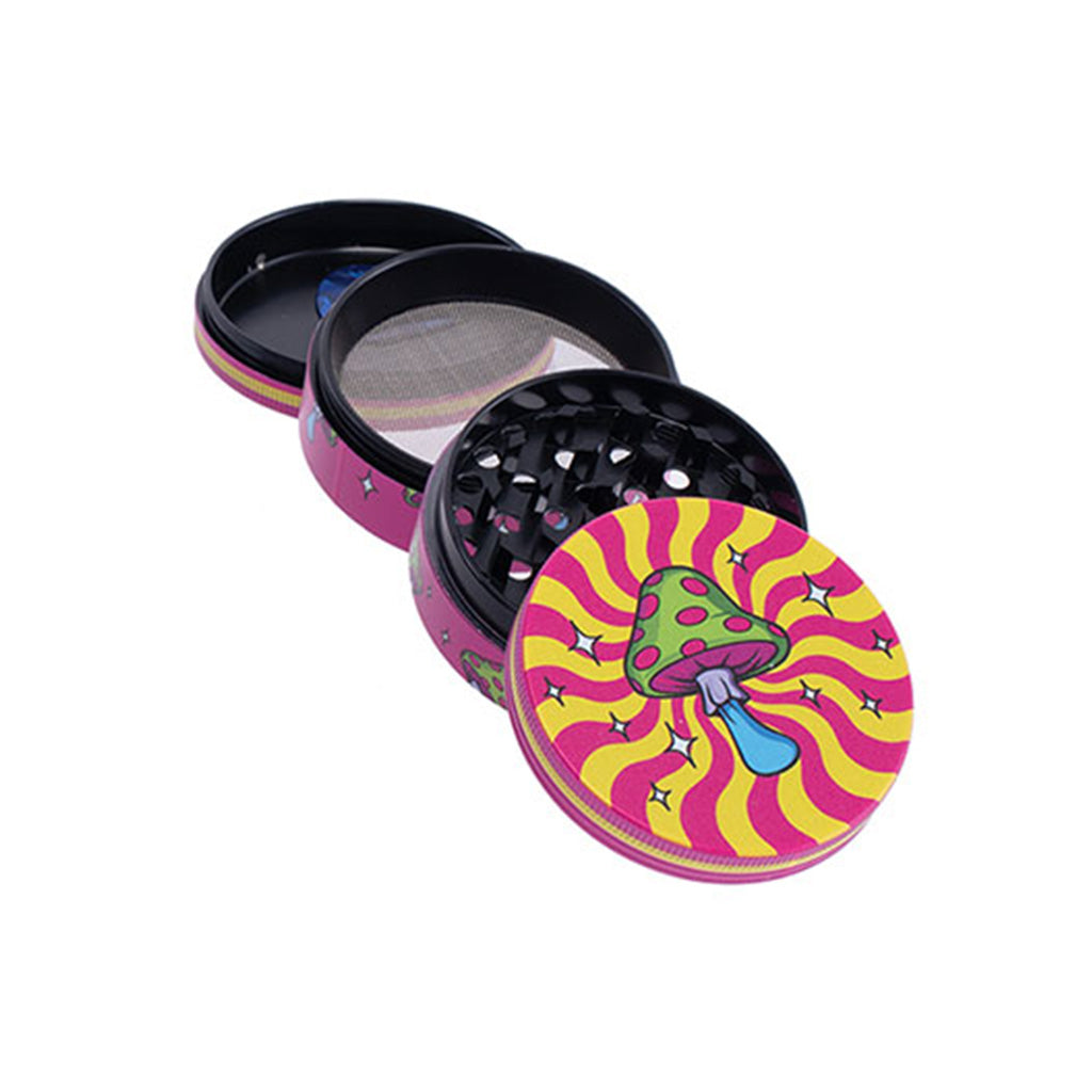 Trippy Mushroom 2.5-Inch Wacky Grinder 4-Parts View Available At Honeybee Herb 