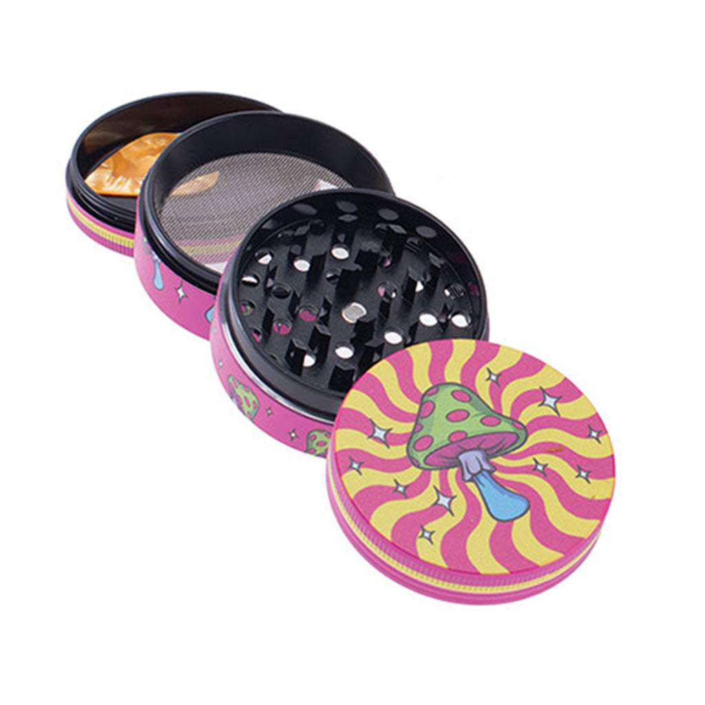 Trippy Mushroom 2-Inch Wacky Grinder 4-Parts View Available At Honeybee Herb