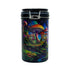 Front View Of 6-Inch Trippy Mushroom Storage Jar Featuring Vivid Psychedelic Mushroom Artwork And Airtight Latch Lid