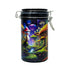 Back View Of 6-Inch Trippy Mushroom Storage Jar With Large Colorful Mushroom Illustration And Metal Seal Clamp 