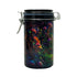 Side View Of 6-Inch Ted Miller Innovations Psychedelic Mushroom Jar With Detailed Forest Art & Airtight Metal Closure 