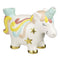 Unicorn hand pipe with pastel rainbow body, golden horn detail, carved mane, side bowl, carb hole, and glossy ceramic finish