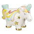 Unicorn hand pipe with pastel rainbow body, golden horn detail, carved mane, side bowl, carb hole, and glossy ceramic finish