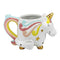 Unicorn Premium Roast and Toast pipe mug with pastel rainbow colors, golden horn detail, curved handle, and built-in front bowl