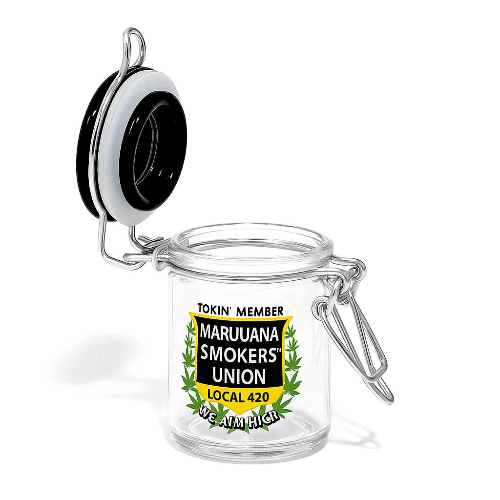 Union Stash Mini Jar Local 420 With Open Lid And Secure Side Clamp By Ted Miller Innovations 