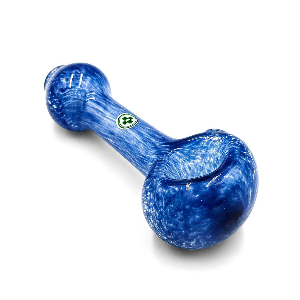 Milk Blue frit glass spoon hand pipe, 4 inches, by USA Made Glassworks.