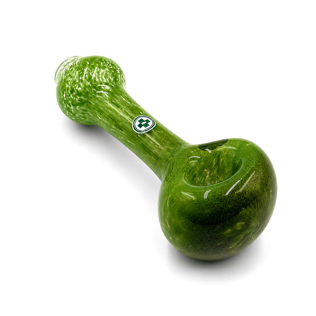 Milk green 4-inch glass frit handpipe by USA Made Glassworks.