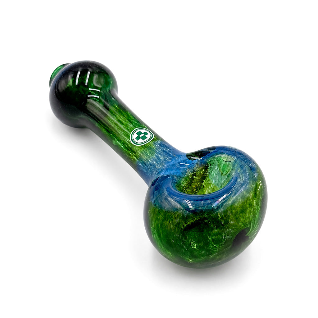 Transparent green frit glass spoon hand pipe by USA Made Glassworks.