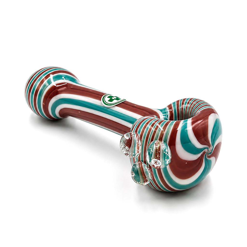 USA Made Glassworks Linework handpipe in Coconut Teal, 4 inches long.