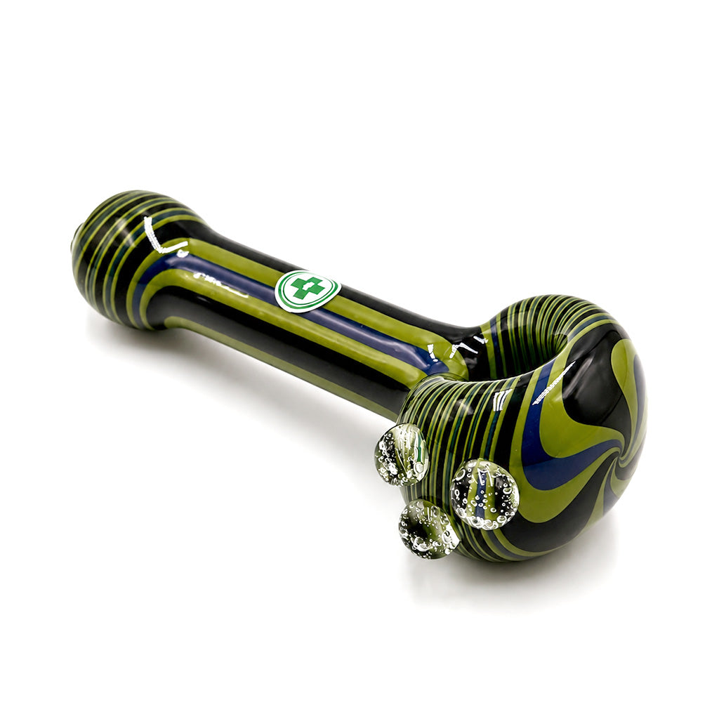 USA Made Glassworks 4-inch glass spoon pipe in Joker's Toke color.