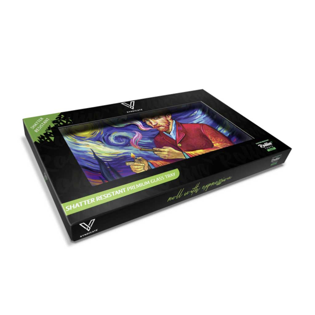 van gogh glass rolling tray in gift box — premium, ready to ship