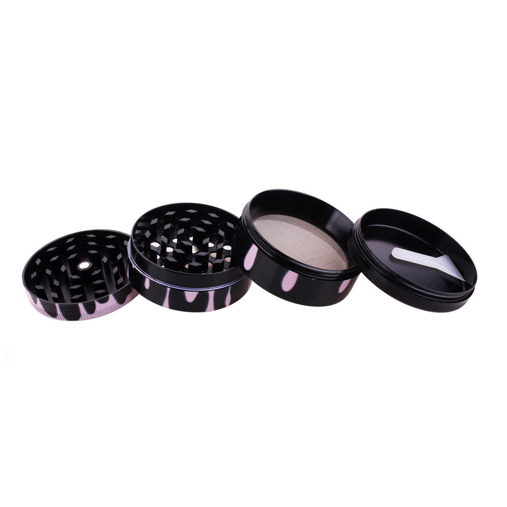 Various Color Drip Aluminum 4-Piece Herb Grinder In Pink Available At Honeybee Herb