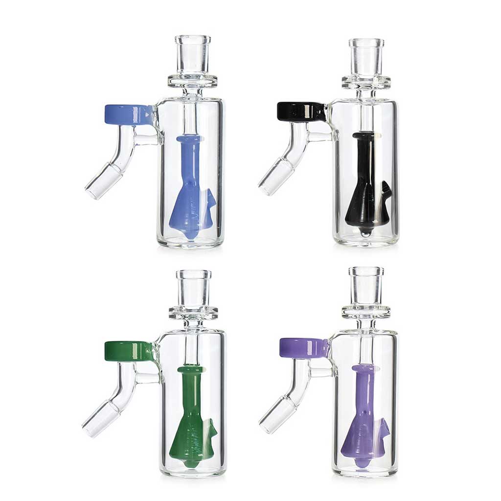 Vented Bell Perc Ash Catcher in Black, Blue, Green, and Purple – Available Now at Honeybee Herb 