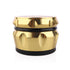 Side profile of gold aluminum herb grinder with faceted grip and black mid ring assembled
