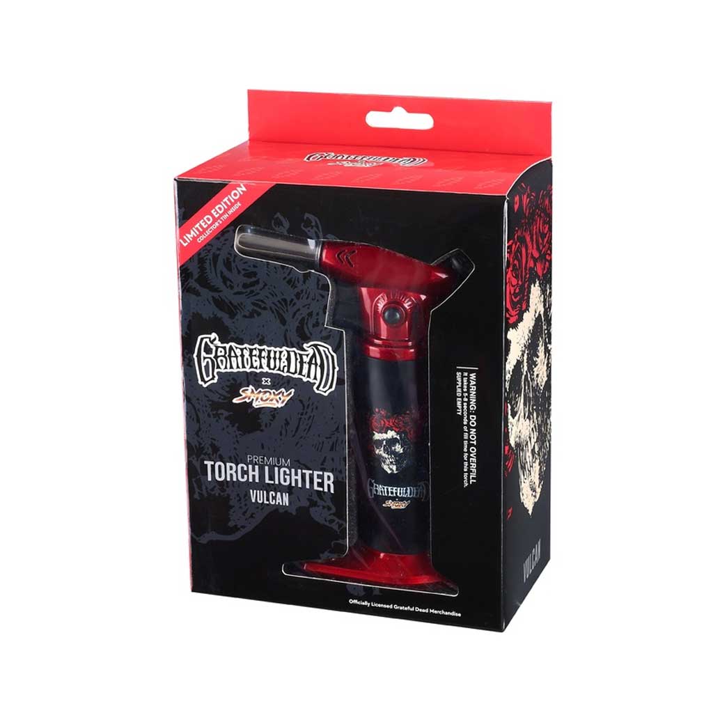 Vulcan Red Grateful Dead Torch Gift Set – refillable torch lighter in collectible tin packaging by Smoky x Honeybee Herb 
