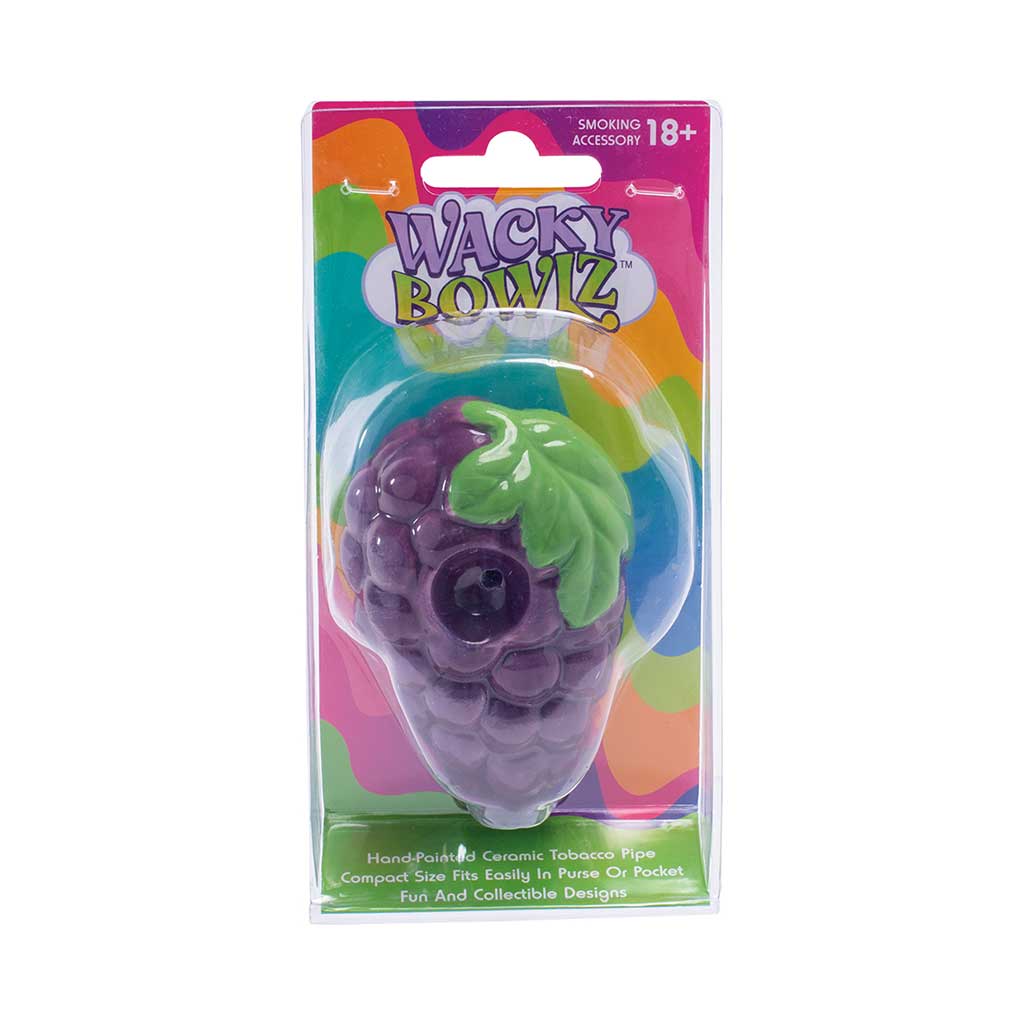 Wacky Bowlz grape pipe in retail packaging – ceramic smoking pipe 