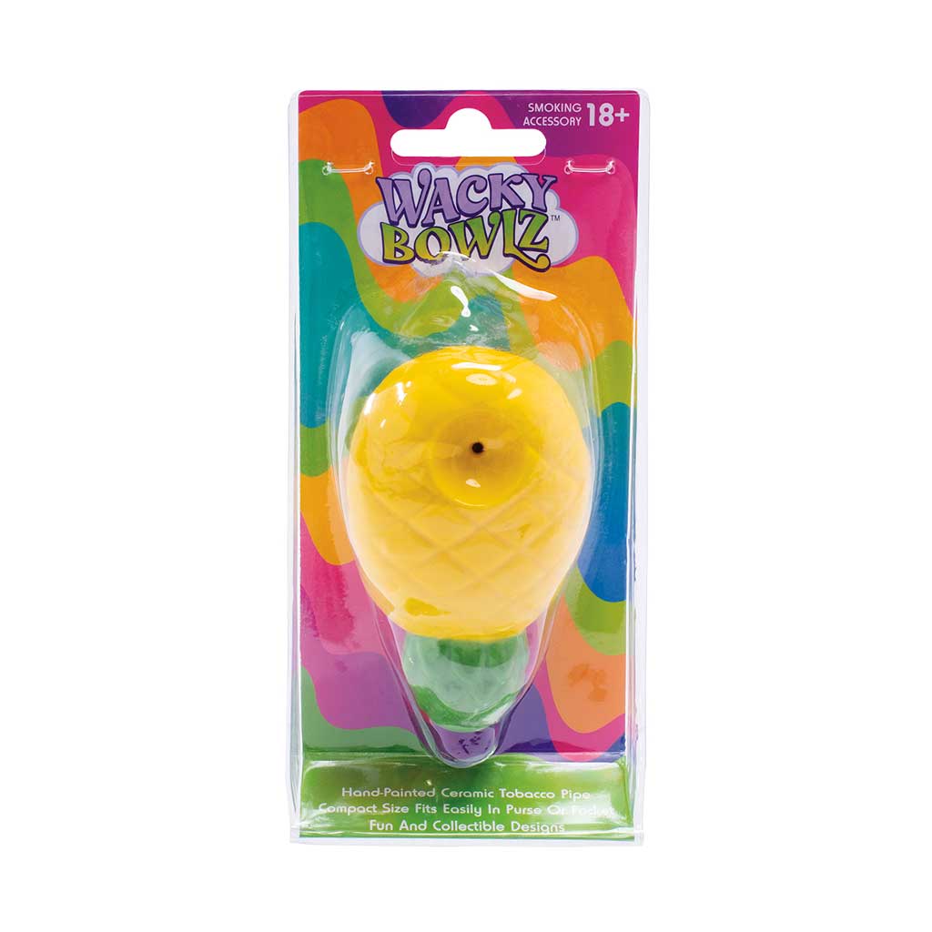 Wacky Bowlz pineapple ceramic smoking pipe in retail package