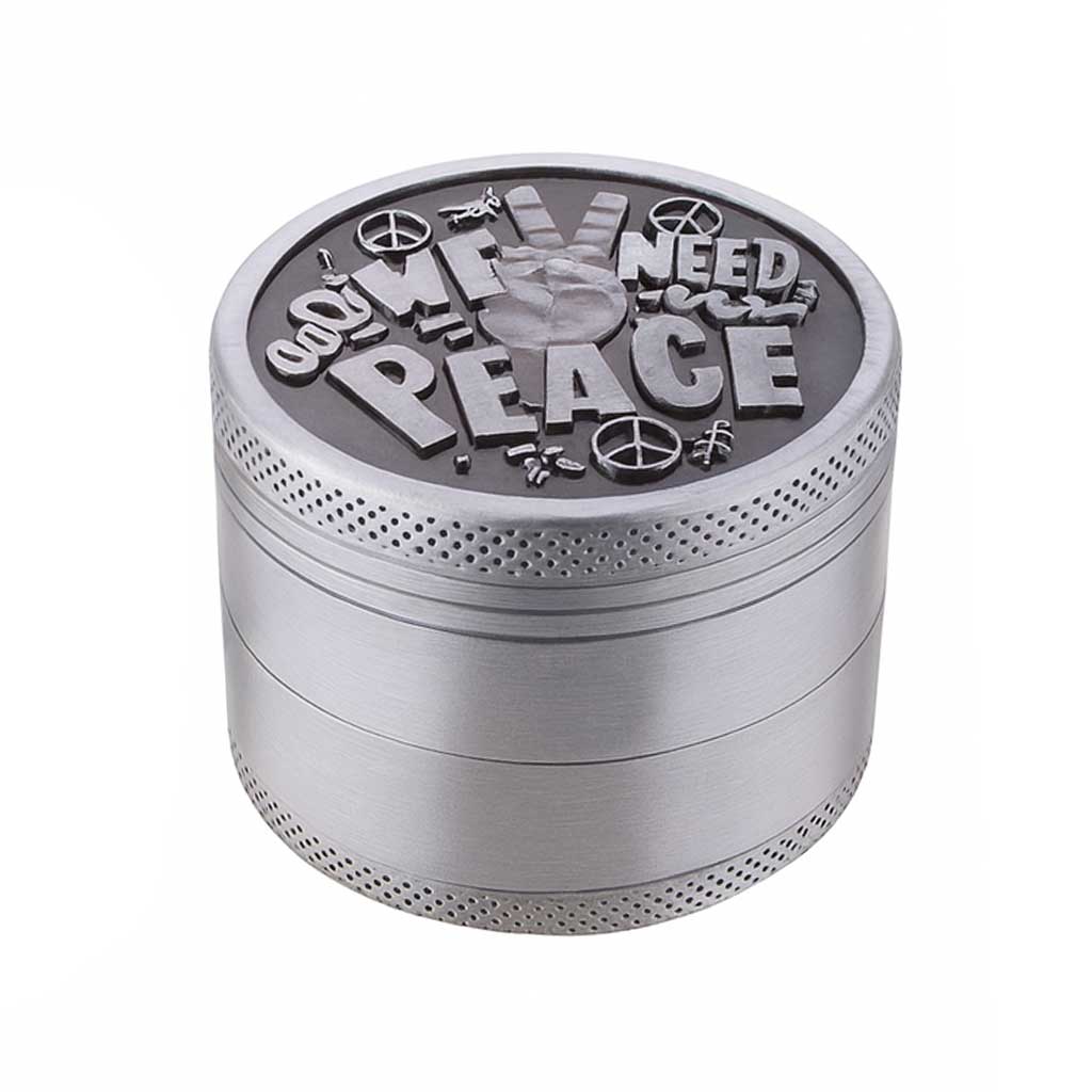 We Need Peace Vintage Aluminum Embossed Herb Grinder Available At Honeybee Herb