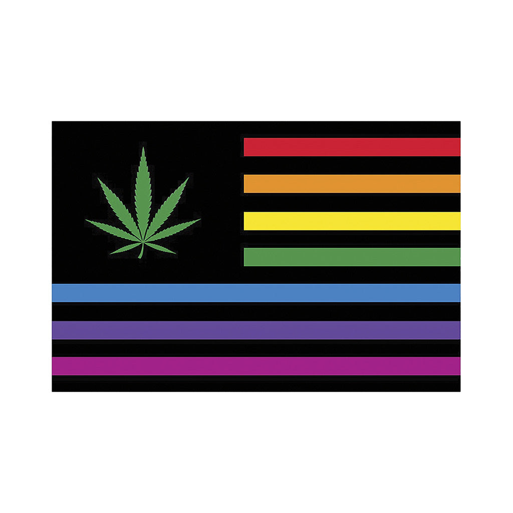 Buy Weed & Pride Flag tapestry with rainbow stripes and cannabis leaf, perfect for wall decor, smoke rooms, or pride celebrations at Honeybee Herb.