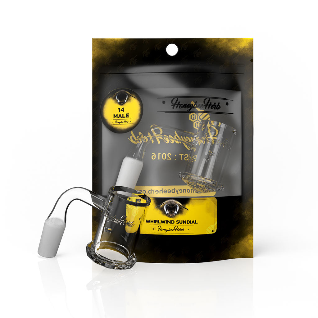 Buy 14mm male Whirlwind Sundial quartz banger, 90-degree joint for rigs—premium quartz. Order from Honeybee Herb for fast, discreet shipping.