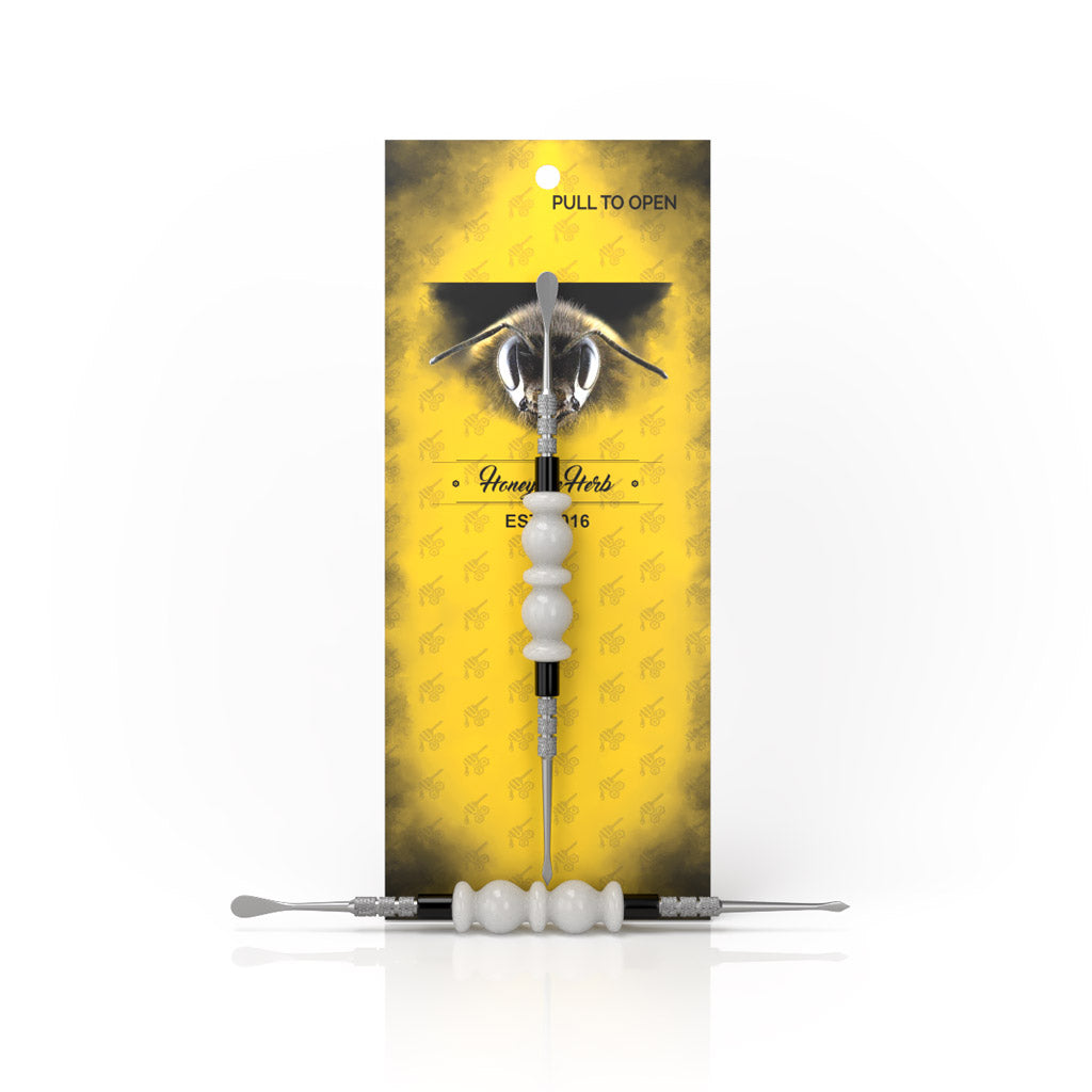 White Acrylic Beaded Handle Double-Sided Steel Bliss Dab Tool Packaging View