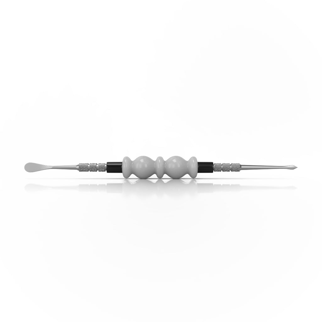 White Glass Acrylic Beaded Handle Double-Sided Steel Tips With Round Point & Spearhead Point Bliss Dabber Tool Horizontal View