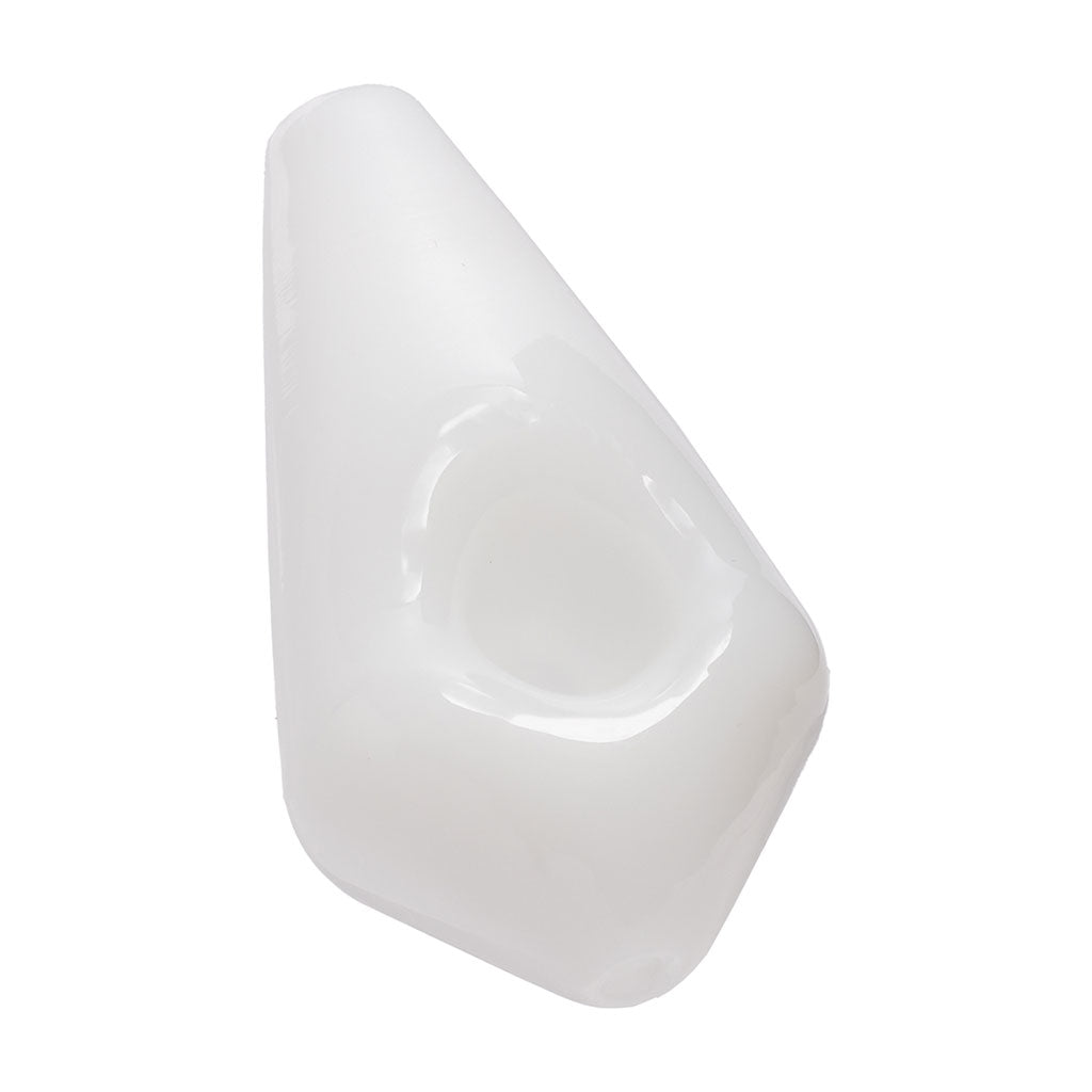 White diamond-shaped glass hand pipe, compact and portable—shop now.