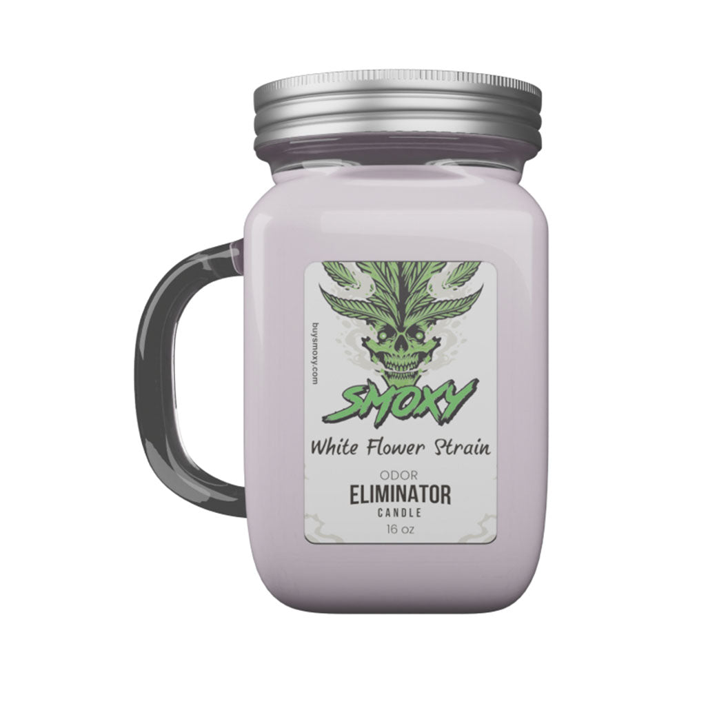White Flower Strain Smoke Candle with a calming aromatic herbal blend.