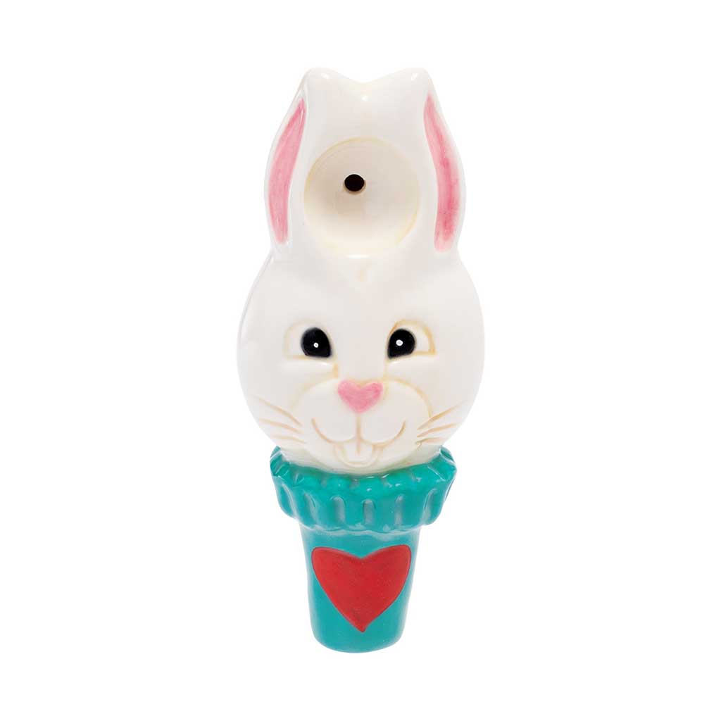 Shop White Rabbit ceramic hand pipe, front view with top bowl and carb—order now. 