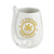White stemless wine glass pipe with gold 420 Vineyards Roast and Toast logo, cannabis leaf design, side pipe, and built-in bowl