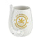 White stemless wine glass pipe with gold 420 Vineyards Roast and Toast logo, cannabis leaf design, side pipe, and built-in bowl