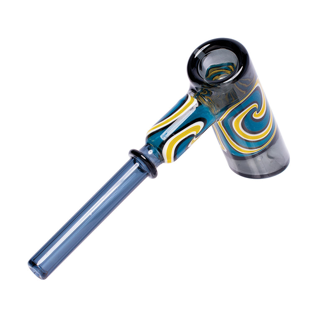 Black Wig Wag Hammer Bubbler with colorful swirl glass design 