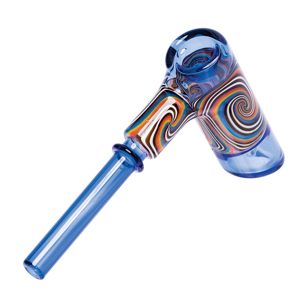 Blue Wig Wag Hammer Bubbler glass pipe with colorful swirl design 