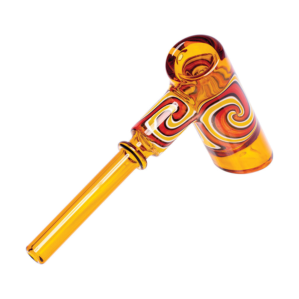 Yellow Wig Wag Hammer Bubbler with vibrant swirl glass pattern