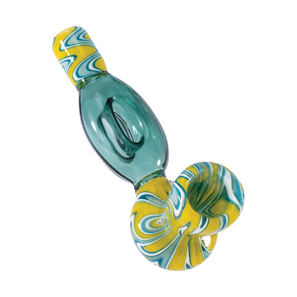 Green/Yellow Wig Wag Hole Hand Pipe – artistic glass smoking pipe