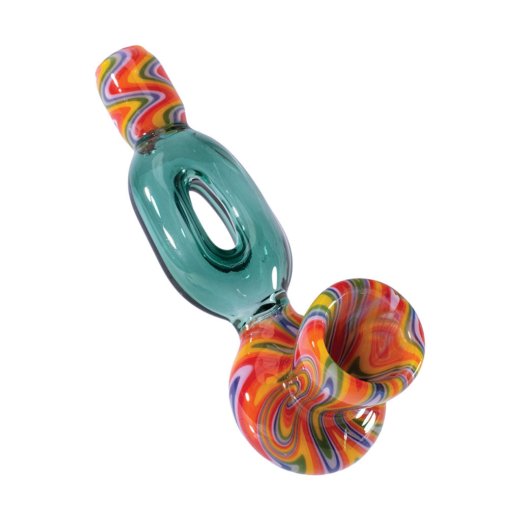Red/Green Wig Wag Hole Hand Pipe – colorful glass smoking pipe