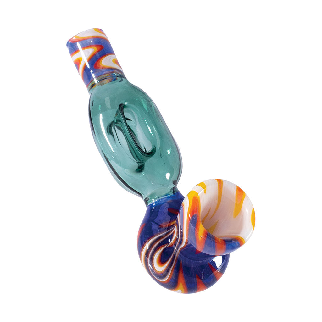 White/Purple Wig Wag Hole Hand Pipe – unique glass smoking pipe for sale