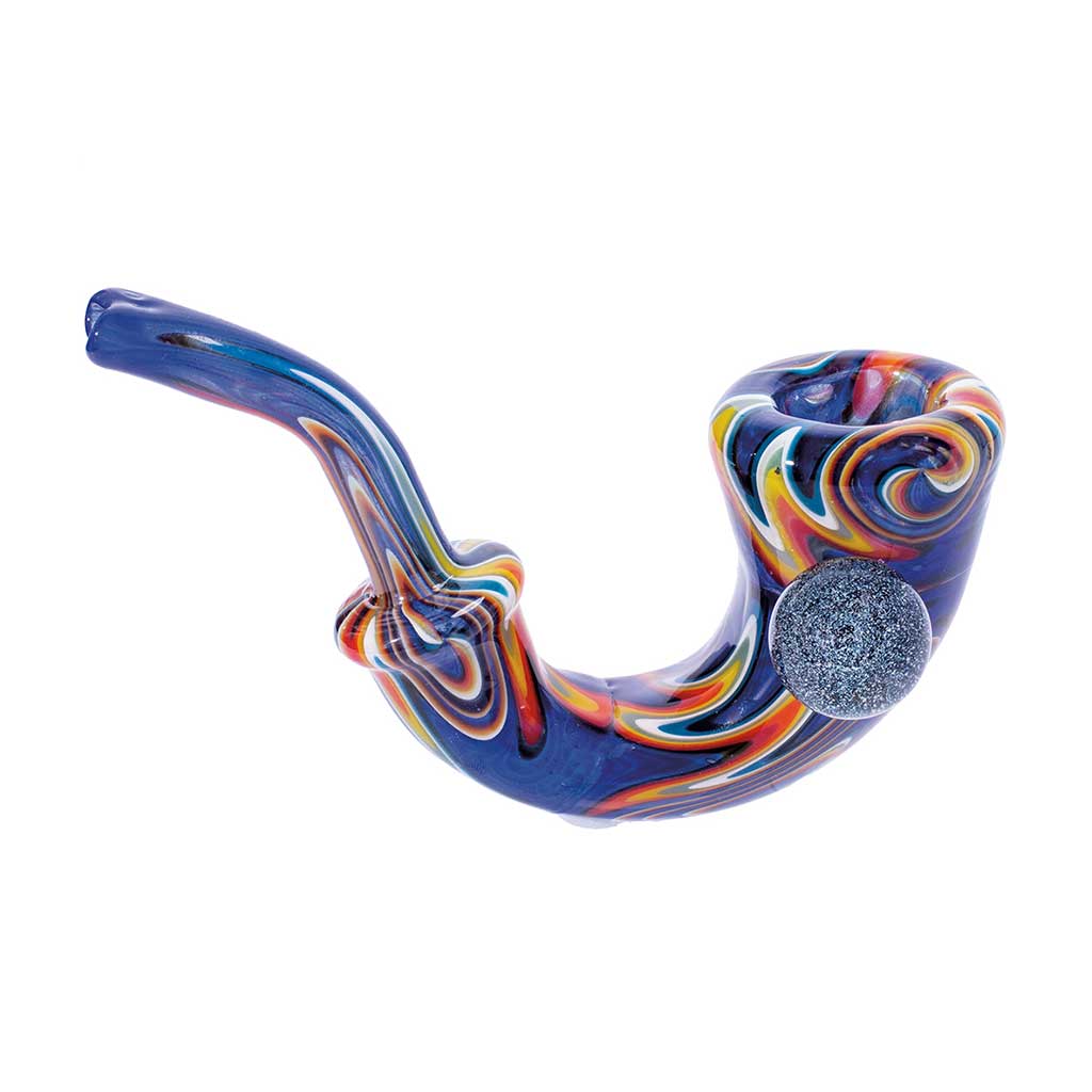 blue wig wag sherlock pipe with carb marble—add to cart for your one-hitter dugout, secure checkout 