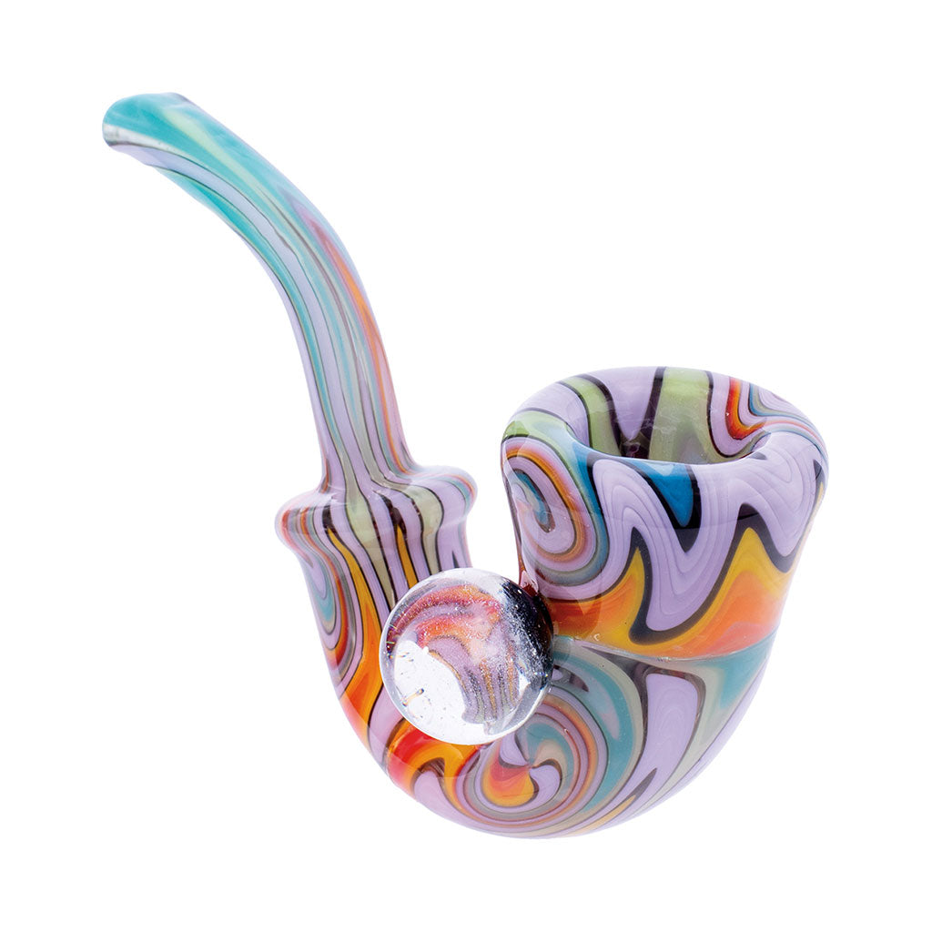 shop purple wig wag sherlock glass pipe—front angle, buy now for your dugout 